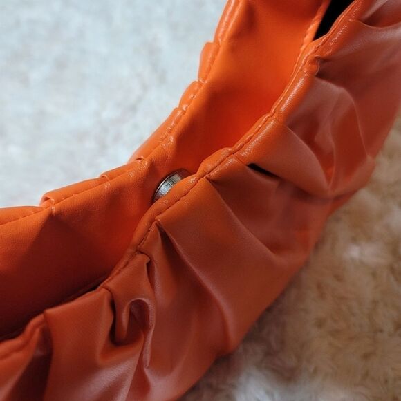 Orange Cloud Pleated Scrunch Vegan Leather Mini Banana Handbag - Picture 5 of 6